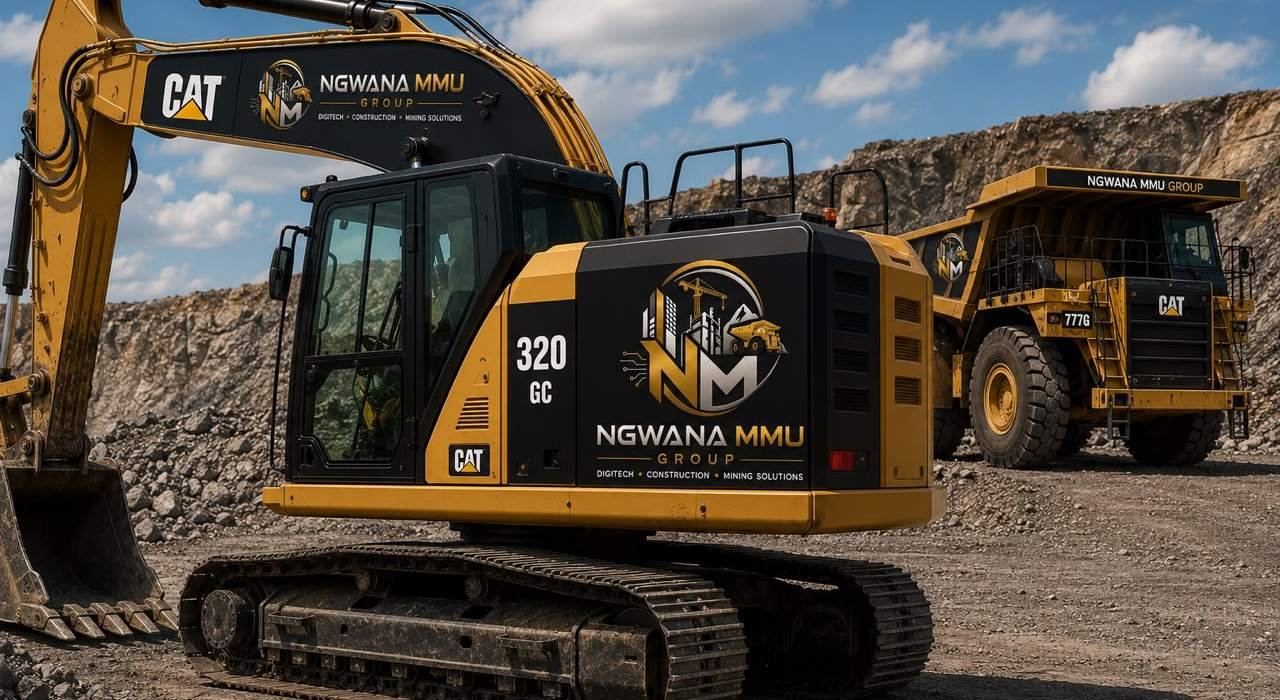 Ngwana Mmu Group branded excavator and dump truck on a quarry site