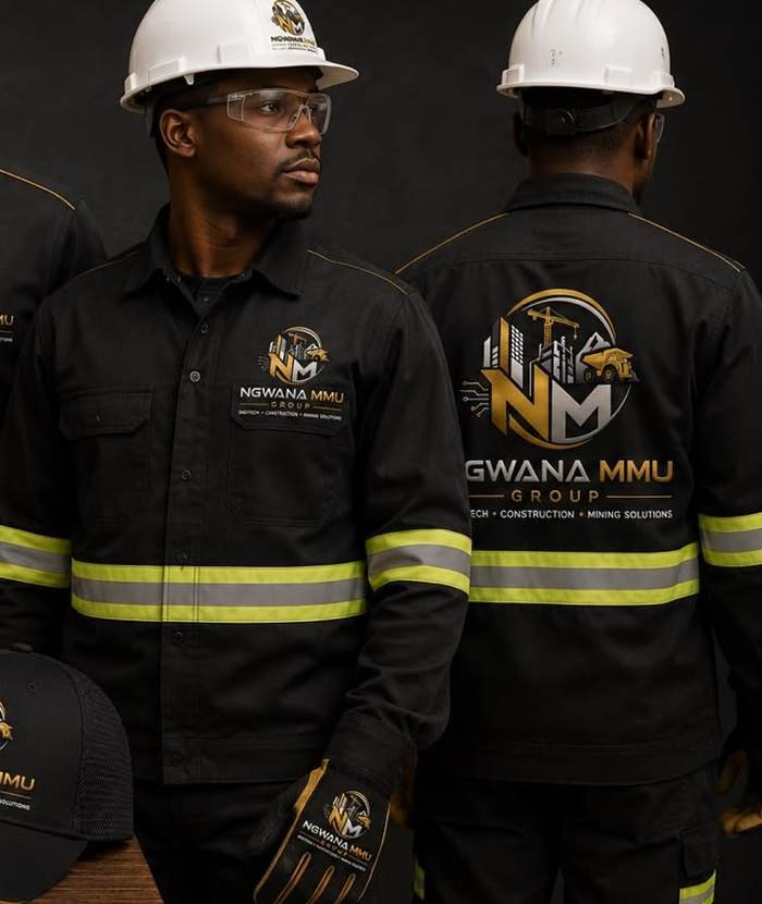 Ngwana Mmu Group team member in branded uniform and PPE